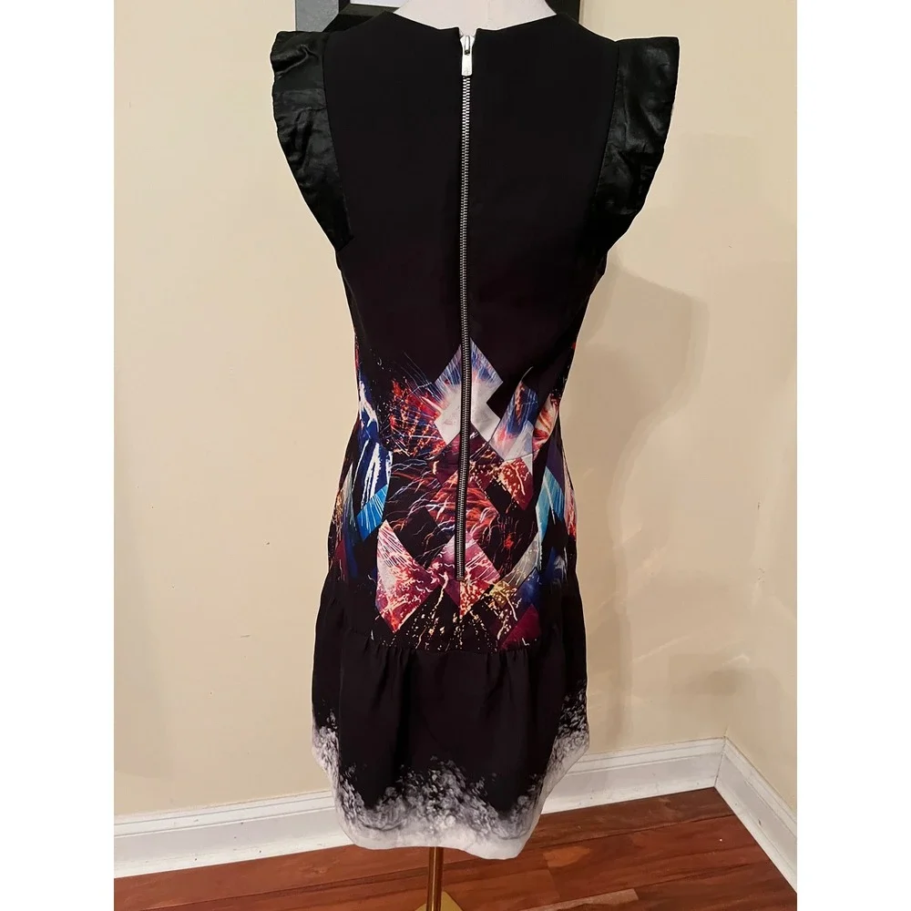 Sandro Paris Fireworks Print Ruffle Mini Dress Black Size 1 Small